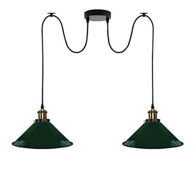 2 Head Spider Light With 2M Adjustable Cables, Vintage 22Cm Metal Green Shade Pendant Lamp Fixture For  Indoor Lighting - image 1