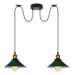 2 Head Spider Light With 2M Adjustable Cables, Vintage 22Cm Metal Green Shade Pendant Lamp Fixture For  Indoor Lighting - thumbnail 7