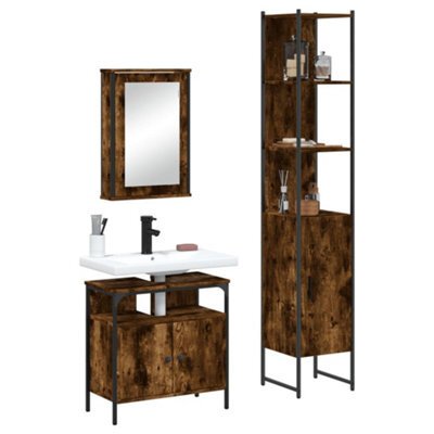 Berkfield 3 Piece Bathroom Furniture Set Smoked Oak Engineered Wood - image 1