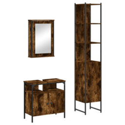 Berkfield 3 Piece Bathroom Furniture Set Smoked Oak Engineered Wood - thumbnail 2