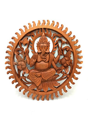 Hand-Carved 40Cm Suar Wood Ganesh Wall Art - image 1