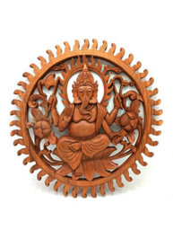 Hand-Carved 40Cm Suar Wood Ganesh Wall Art - thumbnail 1
