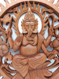 Hand-Carved 40Cm Suar Wood Ganesh Wall Art - thumbnail 3