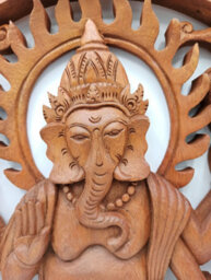 Hand-Carved 40Cm Suar Wood Ganesh Wall Art - thumbnail 2