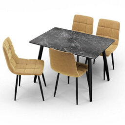 Urbn-Living Urbnliving 5Pcs Crimea Shinny Modern Ceramic Top Dining Table & Yellow Plush Velvet Chairs With Metal Legs - thumbnail 6