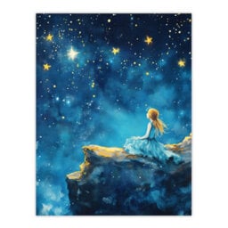 Artery8 Unframed Wall Art Girl Wish Upon Star Starry Night Sky Painting - 12X16 Inch - thumbnail 1