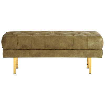 Wyld and Coco Luxora Velvet Olive Green Bench With Gold Metal Legs, Tufted Rectangular Seat, W117 X D40 X H44Cm - image 1