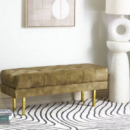 Wyld and Coco Luxora Velvet Olive Green Bench With Gold Metal Legs, Tufted Rectangular Seat, W117 X D40 X H44Cm - thumbnail 2