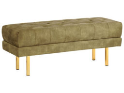 Wyld and Coco Luxora Velvet Olive Green Bench With Gold Metal Legs, Tufted Rectangular Seat, W117 X D40 X H44Cm - thumbnail 3