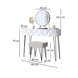 CARME Home Claudia Dressing Table & Stool White/black Leg With Belle Black Led Mirror - thumbnail 2
