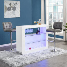 Furniture in Fashion Fiesta White High Gloss Bar Table With 2 Candid Grey Stools - thumbnail 1