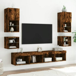 Walplus Tv Wall Cabinet With Led Lights Smoked Oak 30X28.5X30 Cm - thumbnail 5