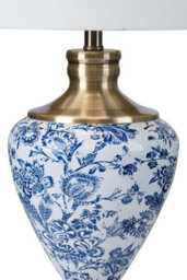 Lighting Supermarket Hepburn Large Ceramic Table Lamp White Gold Shade White Blue Antique Brass 58Cm - thumbnail 3