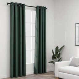 Berkfield Linen-Look Blackout Curtains With Grommets 2Pcs Green 140X245Cm