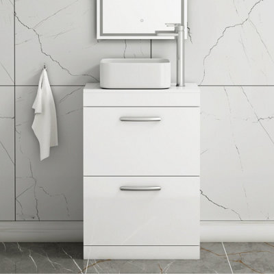 Royal Bathrooms 600mm Floor Standing Vanity Unit 2 Drawer Gloss White & Countertop Basin - Elena - image 1