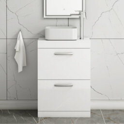 Royal Bathrooms 600mm Floor Standing Vanity Unit 2 Drawer Gloss White & Countertop Basin - Elena - thumbnail 1