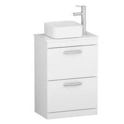 Royal Bathrooms 600mm Floor Standing Vanity Unit 2 Drawer Gloss White & Countertop Basin - Elena - thumbnail 4