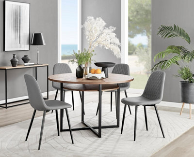 Furniturebox Uk Adley Brown Wood Storage Dining Table & 4 Grey Corona Black Leg Chairs - image 1