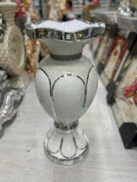 Biznest Floor Vase Large 40X60Cm Crushed Diamond Crystal Sparkly Mirrored White V050