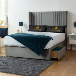 UKBEDFURNITURE Skyline Grey Plush Wingback Divan Bed With 2 Foot End Drawers & 54 Inch Headboard - thumbnail 1
