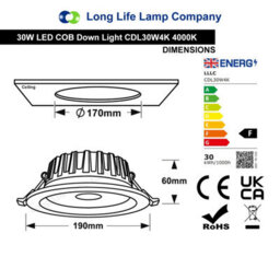 Long Life Lamps Company 30W Recessed Commercial Cob Led Downlight 4000K Cdl30W4K - thumbnail 2