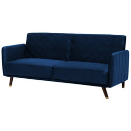Beliani Sofa Bed 3 Seater Senja Velvet Navy Blue - thumbnail 4
