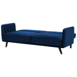 Beliani Sofa Bed 3 Seater Senja Velvet Navy Blue - thumbnail 6