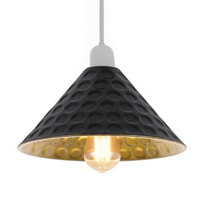 Black Metal Ceiling Lamp Shade 24Cm With Gold Accents Modern Industrial Pendant Light For Bedroom Hallway Office Cafe - image 1