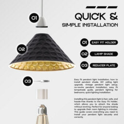 Black Metal Ceiling Lamp Shade 24Cm With Gold Accents Modern Industrial Pendant Light For Bedroom Hallway Office Cafe - thumbnail 5