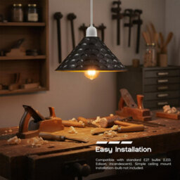 Black Metal Ceiling Lamp Shade 24Cm With Gold Accents Modern Industrial Pendant Light For Bedroom Hallway Office Cafe - thumbnail 6