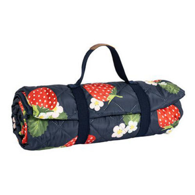 Summerhouse By Navigate Strawberries & Cream 175 X 140Cm Picnic Blanket Navy Quilted - image 1