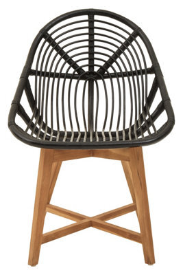 Orsina Black Natutral Rattan Chair With Teak Legs, Sturdy Wooden Legs Rattan Chair, Rattan Dining Chair For Outdoor - image 1