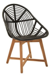 Orsina Black Natutral Rattan Chair With Teak Legs, Sturdy Wooden Legs Rattan Chair, Rattan Dining Chair For Outdoor - thumbnail 5