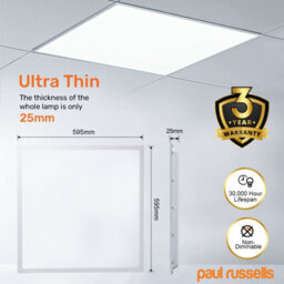 Paul Russells Led Ultra Slim Square Panel Ceiling Lights, 36W 3200 Lumens, Spotlights, Ip20, 6500K Cool White - thumbnail 3