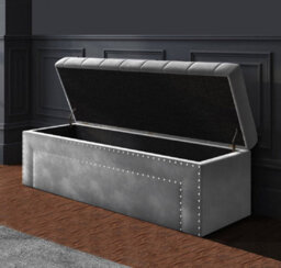 137Cm Duke Ottoman Storage Box -Upholstered Blanket Box - Grey Plush Velvet Multifunctional Storage Box - thumbnail 2