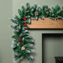 Samuel Alexander 2.7M Snow Tipped Christmas Garland With Red Berries, Cones & Bullet Tips - thumbnail 3
