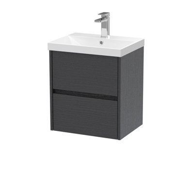 Nuie Havana Wall Hung 2 Drawer Vanity Unit & Thin-Edge Ceramic Basin, Contemporary Sink Vanity Unit In Graphite Grey With White - image 1