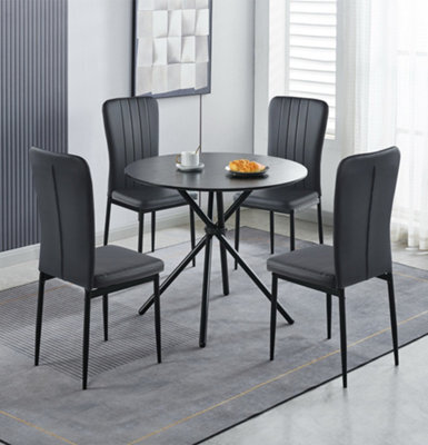 Hallowood Furniture Cullompton Dining Set, Small Round Black Dining Table 90Cm With 4 Black Faux Leather High Back Chairs - image 1