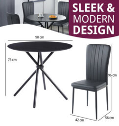 Hallowood Furniture Cullompton Dining Set, Small Round Black Dining Table 90Cm With 4 Black Faux Leather High Back Chairs - thumbnail 3