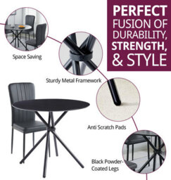 Hallowood Furniture Cullompton Dining Set, Small Round Black Dining Table 90Cm With 4 Black Faux Leather High Back Chairs - thumbnail 2