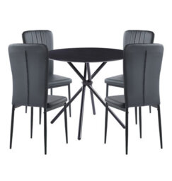 Hallowood Furniture Cullompton Dining Set, Small Round Black Dining Table 90Cm With 4 Black Faux Leather High Back Chairs - thumbnail 8