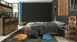 Impact Furniture Luxury Bedroom Furniture Set Super King Size Bed Frame Bedsides Led Lights Usb Charges Sideboard Dark Oak Black Kassel