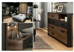 Impact Furniture Super King Size Bed Luxury Euro Frame With Bedsides Cabinet Led Lights & Sideboard Oak Black Bedroom Furniture Kassel - thumbnail 9