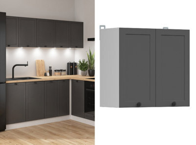 Impact Furniture Kitchen Wall Unit Cabinet 600mm Cupboard Shaker Dark Grey Modern 2 Door Storage Junona - image 1