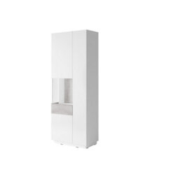 Arte Modern Silke 12 Tall Display Cabinet 80Cm Left - White Gloss & Concrete Grey: Urban Chic Storage For Contemporary Interiors