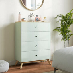 Homcom Chest Of Drawers, 4 Drawer Storage Cabinet, Light Green And Oak - thumbnail 8
