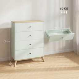 Homcom Chest Of Drawers, 4 Drawer Storage Cabinet, Light Green And Oak - thumbnail 3