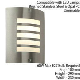 Ip44 Outdoor Curved Wall Light Brushed Steel & Diffuser E27 Edison Porch Lamp - thumbnail 2