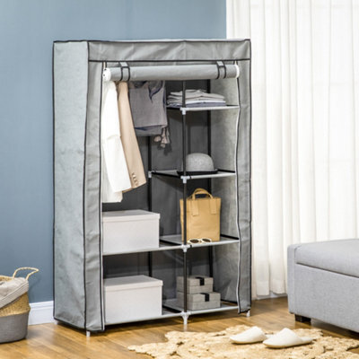 Homcom Fabric Wardrobe W/ Shelves Hanging Rail Foldable Closets Light Grey - image 1