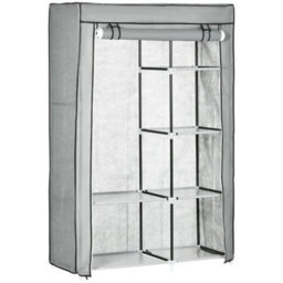 Homcom Fabric Wardrobe W/ Shelves Hanging Rail Foldable Closets Light Grey - thumbnail 2